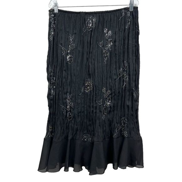 Signature By Robbie‎ Bee Womens Midi Skirt Floral Black Metallic Pleated Size M - Picture 4 of 5